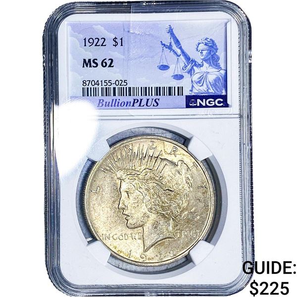 1922 Silver Peace Dollar NGC MS62
