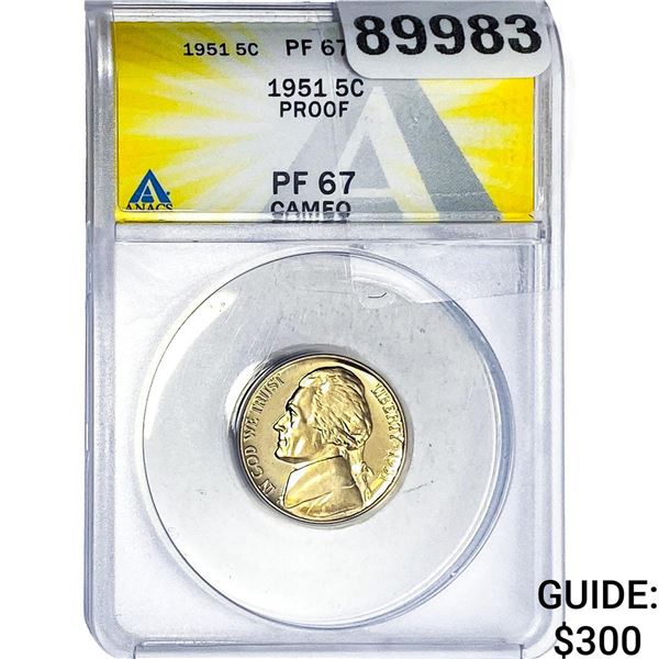 1951 Jefferson Nickel ANACS PF67 CAMEO