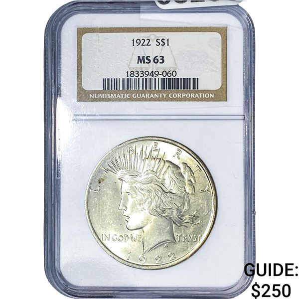 1922 Silver Peace Dollar NGC MS63