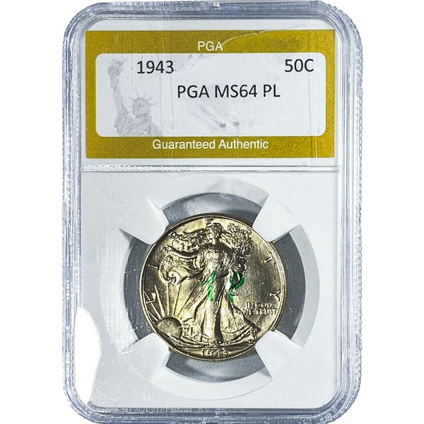 1943 Walking Liberty Half Dollar PGA MS64 PL