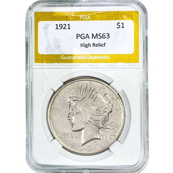 1921 Silver Peace Dollar PGA MS63 High Relief
