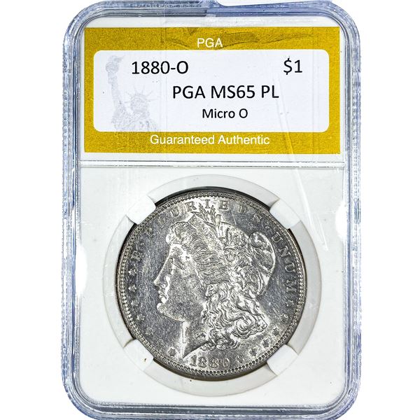 1880-O Morgan Silver Dollar PGA MS65 PL Micro O