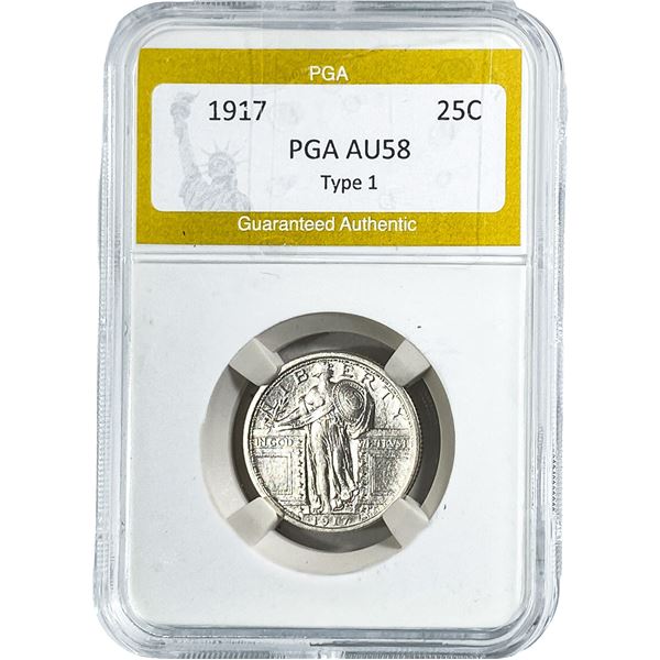 1917 Standing Liberty Quarter PGA AU58 Type 1