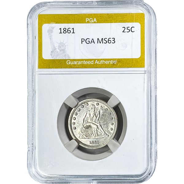 1861 Seated Liberty Quarter PGA MS63