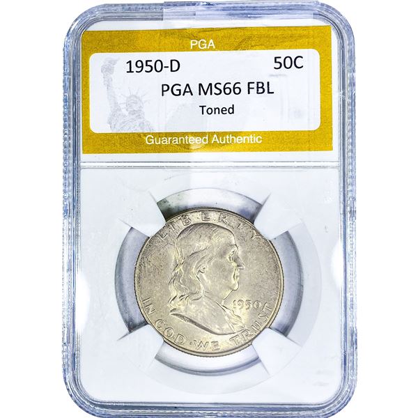 1950-D Franklin Half Dollar PGA MS66 FBL Toned