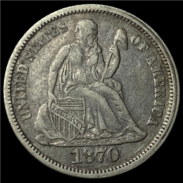1870-S Silver Seated Liberty Dime NEARLY  UNCIRCULATED