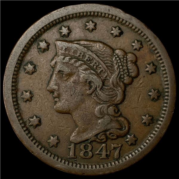 1847 Braided Hair Large Cent NEARLY  UNCIRCULATED