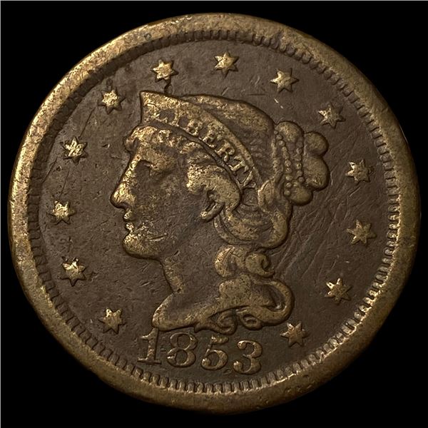 1853 Braided Hair Large Cent LIGHTLY  CIRCULATED