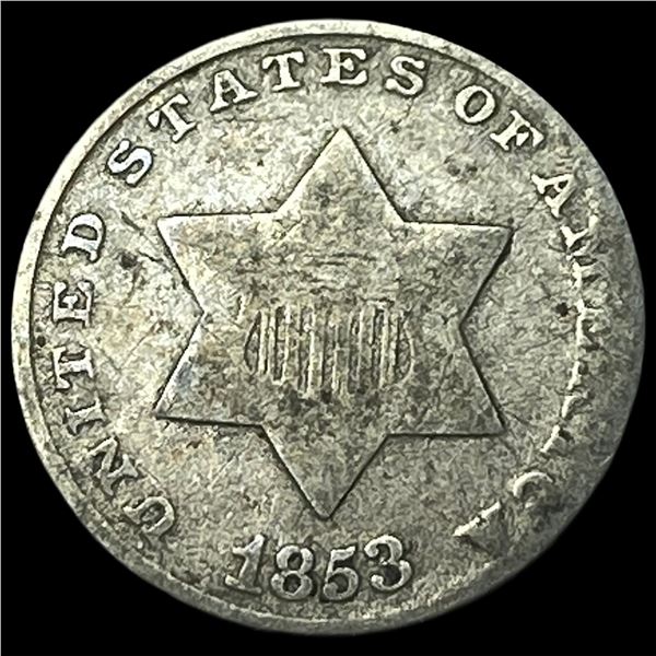1853 Silver Three-Cent Piece NEARLY  UNCIRCULATED
