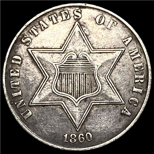 1860 Silver Three-Cent Piece CLOSELY  UNCIRCULATED