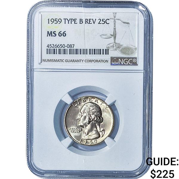 1959 Washington Silver Quarter NGC MS66 Tyoe B Rev.