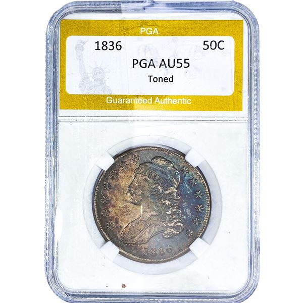 1836 Capped Bust Half Dollar PGA AU55 Toned