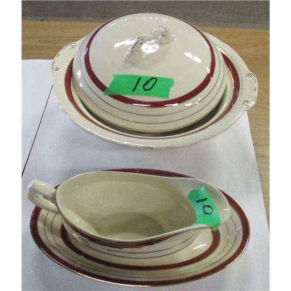 BOWL & LID, GRAVY BOAT & TRAY (BY SWINNERTONS ENGLAND)