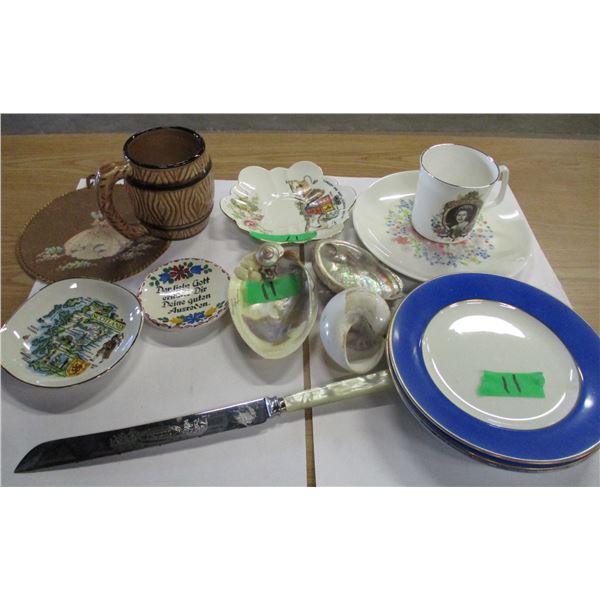 FLAT C/W ROYALTY MUG, COLLECTOR PLATES, SHELLS, ETC