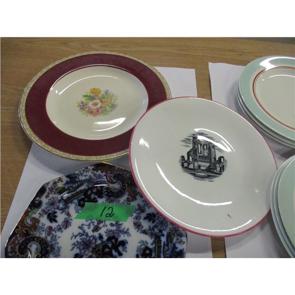 STACK OF ASSORTED PLATES (FAUX BLUE, ENGLISH, ETC)