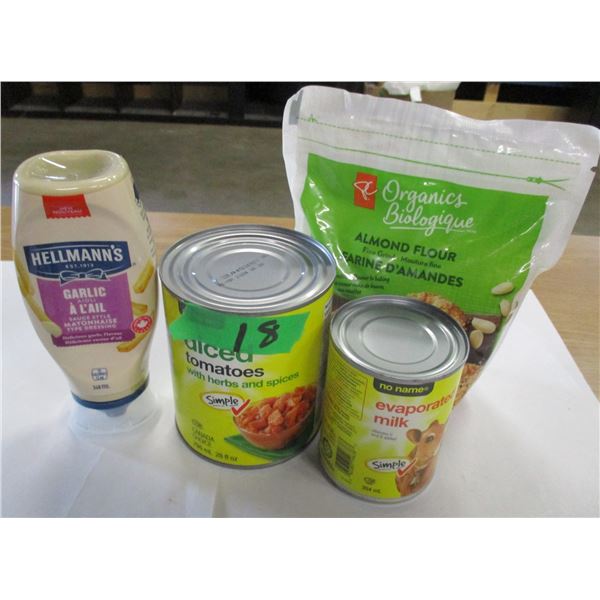 SHELF PULLS (AS IS):  ALMOND FLOUR, TOMATOES, GARLIC SAUCE, EVAPORATED MILK