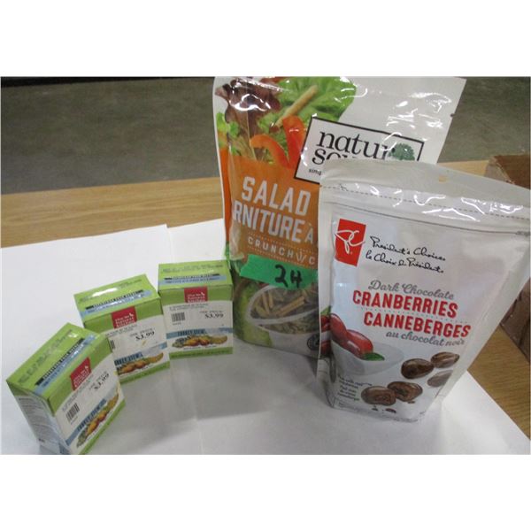 SHELF PULLS (AS IS):  SALAD TOPPING, DARK CHOCOLATE CRANBERRIES, TURKEY STEW BASE