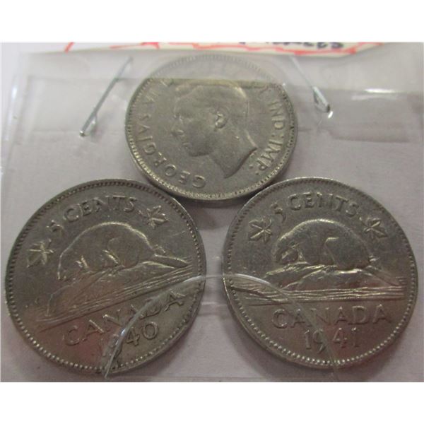 1939, 1940 & 1941 CANADA KING GEORGE VI NICKELS