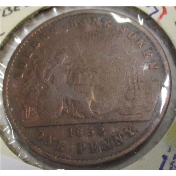 1852 QUEBEC BANK PENNY TOKEN