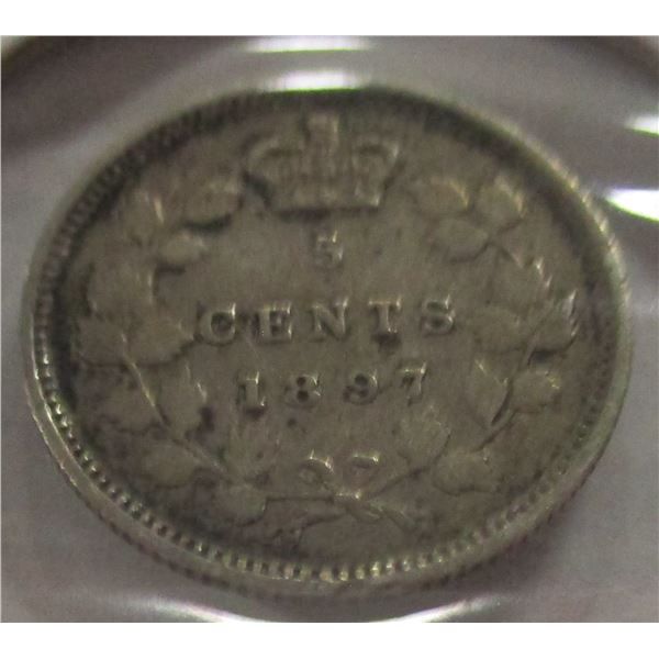 1897 CANADA VICTORIAN SILVER FIVE CENT