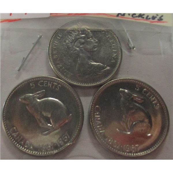 1967 LOT OF THREE CANADA RABBIT CENTENNIAL NICKELS
