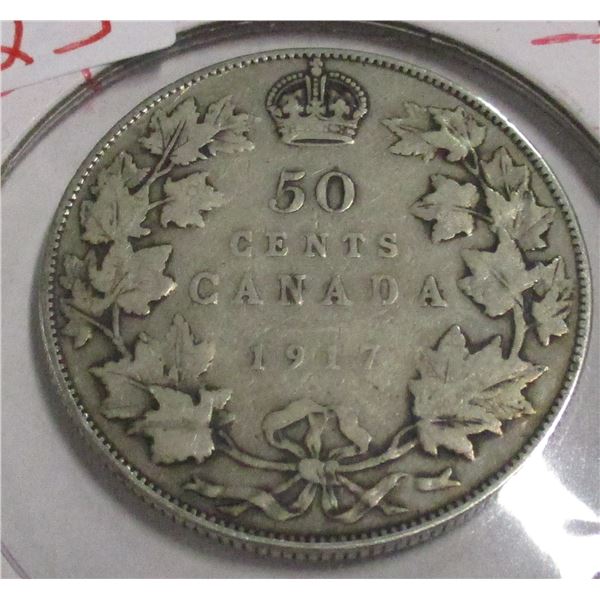 1917 CANADA KING GEORGE V SILVER HALF DOLLAR