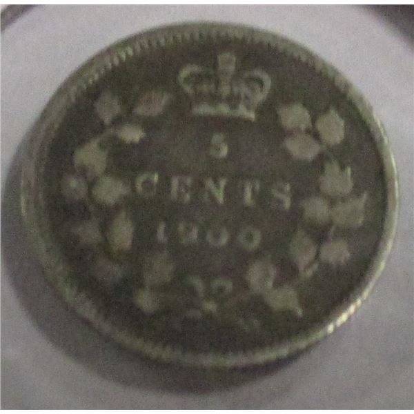 1900 CANADA VICTORIAN SILVER FIVE CENT