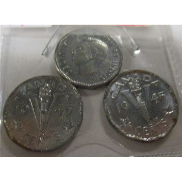 1945 LOT OF THREE CANADA WARTIME VICTORY NICKELS