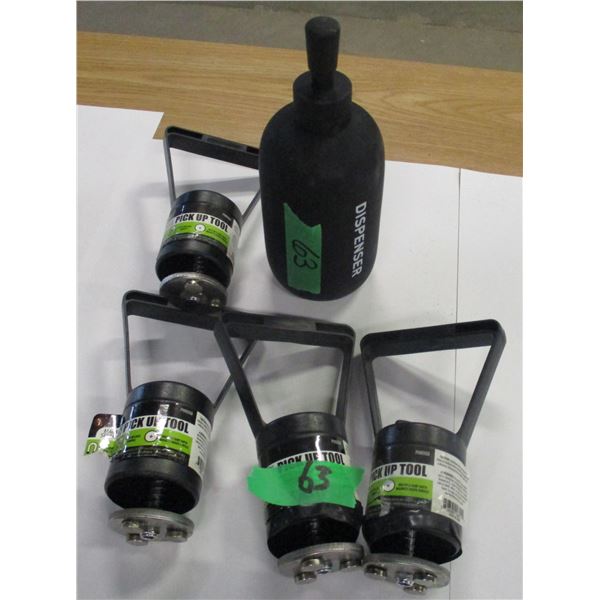 FLAT C/W MAGNETIC PICK-UP TOOL, DISPENSER BOTTLE, ETC