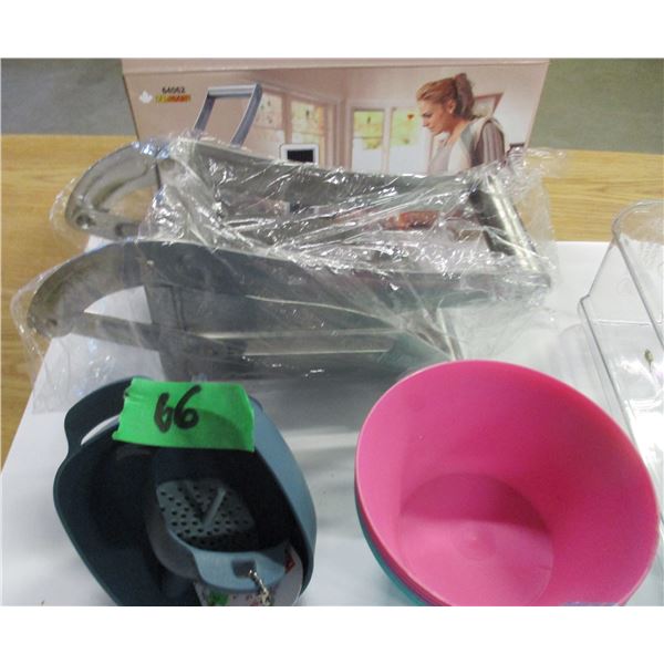 FREIGHT DAMAGE (AS IS):  STORAGE CONTAINERS, FRENCH FRY CUTTER, MISC ITEMS