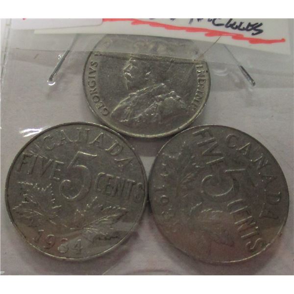 1934, 1935 & 1936 CANADA KING GEORGE VI NICKEL SET