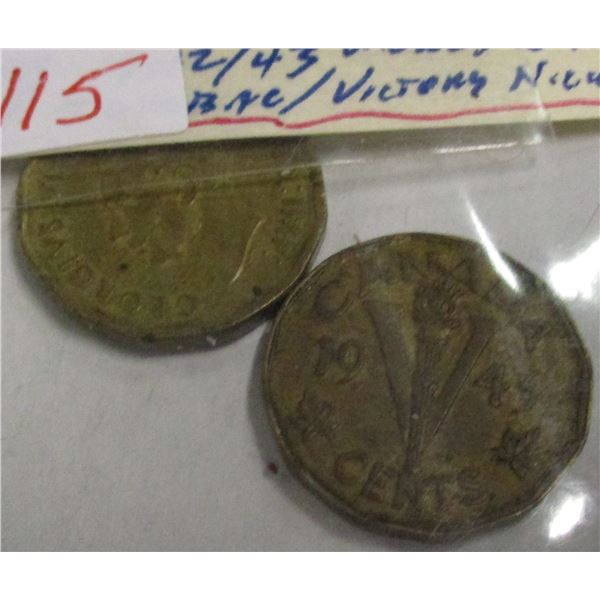 1942 & 1943 WORLD WAR II TOMBAC CANADA VICTORY NICKELS