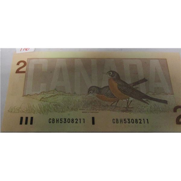1986 BIRD SERIES LAST OF CANADA $2 BILLS