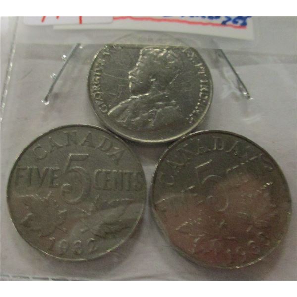1931, 1932 & 1933 CANADA KING GEORGE V NICKEL SET