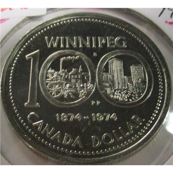 1874 - 1974 WINNIPEG CANADA CENTENNIAL DOLLAR