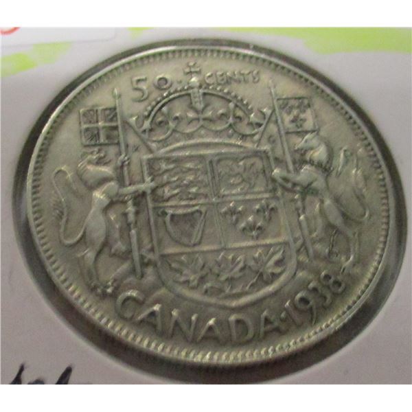 1938 CANADA KING GEORGE VI SILVER HALF DOLLAR