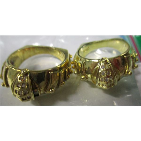 2 - GOLDTONE RINGS WITH STONES (SIZE 9.5 & 7.5)