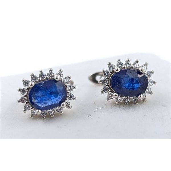 Sterling Silver Earrings with Blue Sapphires and Cubic Zirconia