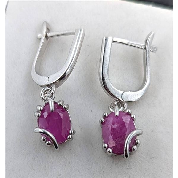 Sterling Silver Earrings with 2.36ct Natural Mozambique Rubies
