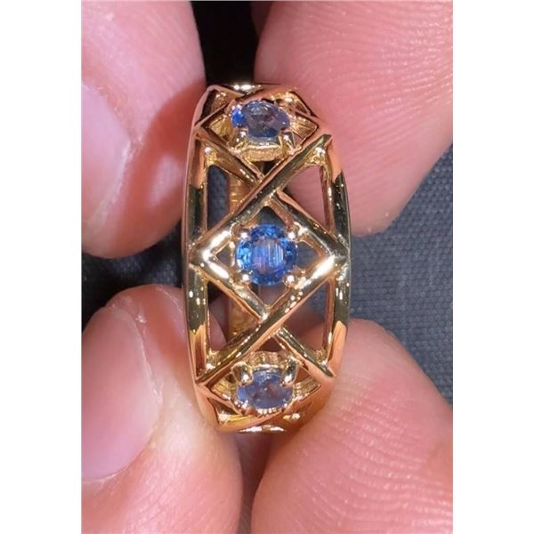 10K Gold-Plated Silver Ring with Blue Sapphires, Size 10 1/4