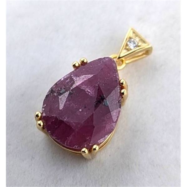Pear Cut Mozambique Ruby Pendant With CZ in Gold-Plated 925 Silver