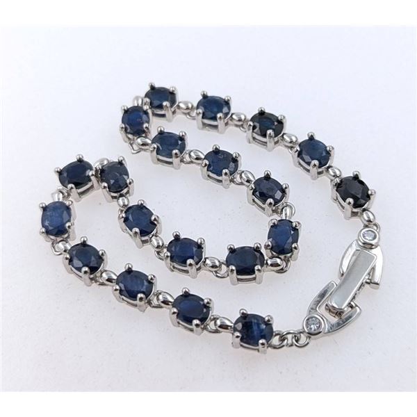 Sterling Silver Bracelet with 9.06ct Natural Blue Sapphires & Cubic Zirconia