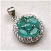 Image 2 : Emerald and Cubic Zirconia 925 Silver Pendant, 0.82ct Total Emerald