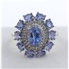 Image 1 : Sterling Silver Ring with Tanzanites & Cubic Zirconias, Size 7