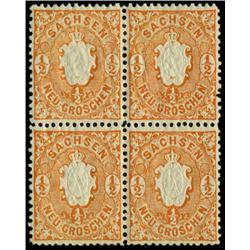 1863 RARE Saxony 1/2 Groschen Mint Postage Stamp Block of 4 (STM-0313)