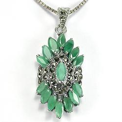 30.66ct Luxury Top Emerald Marcasite Sterling Pendant (JEW-1559)