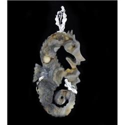 80ct Carved Druzy Agate Seahorse Pendant Super Sparkler With Sterling (JEW-1709)