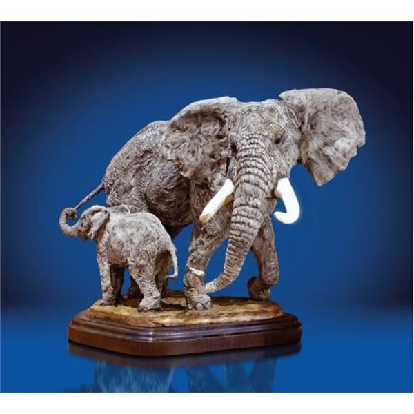 “Mother’s Instinct” Elephant Bronze Sculpture by Lorenzo Ghiglieri