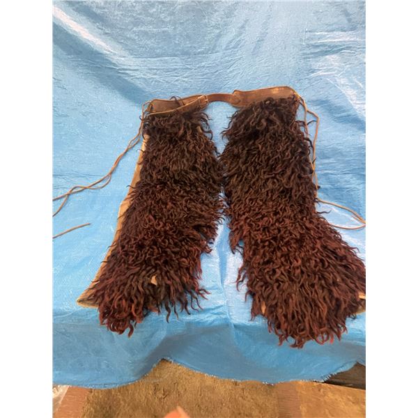 Vintage Wooly Leather Chaps with Shearling Fringe