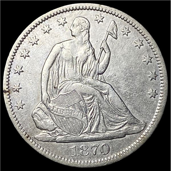 1870-S Silver Seated Liberty Half Dollar  NEARLY UNCIRCULATED